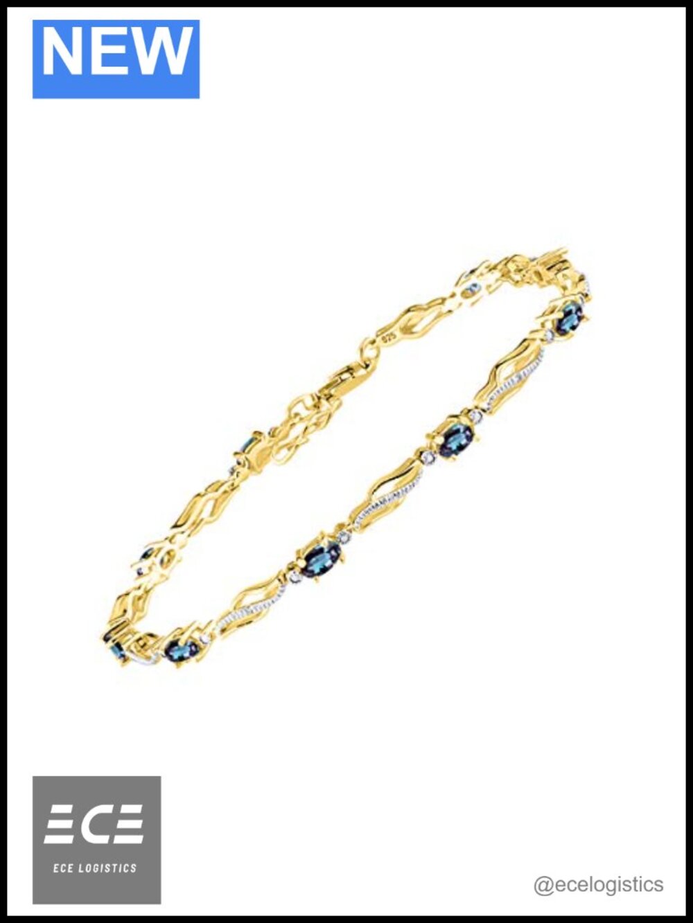 Gold Plated Silver Tennis Bracelet Gemstone & Diamonds Adjustable